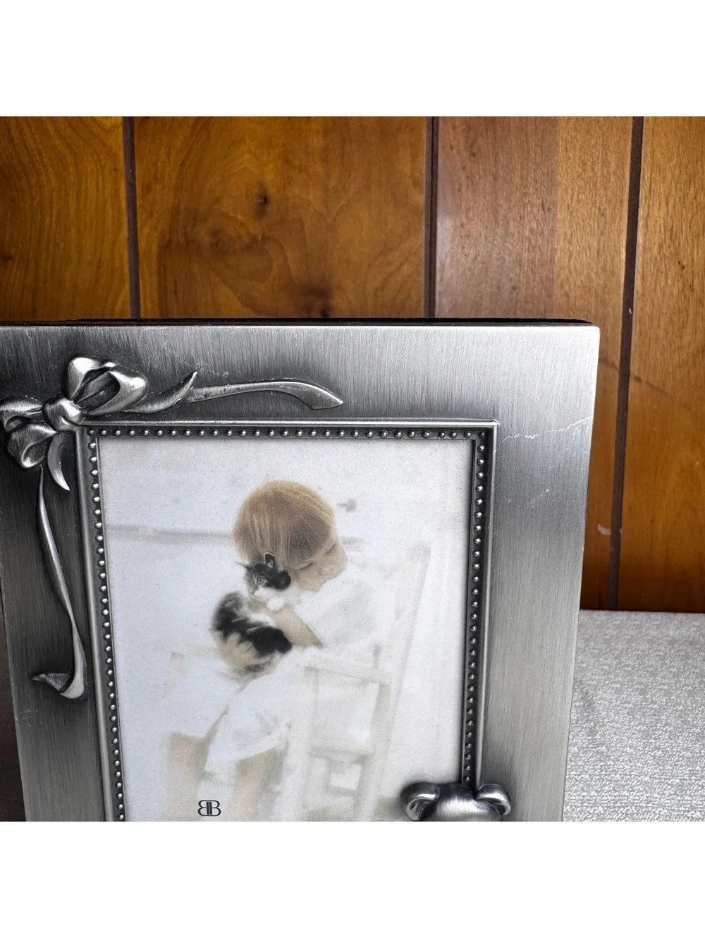 Vintage Burnes Baby Photo Album 4x6 Silver Tone Teddy Bear Bow Frame 1997